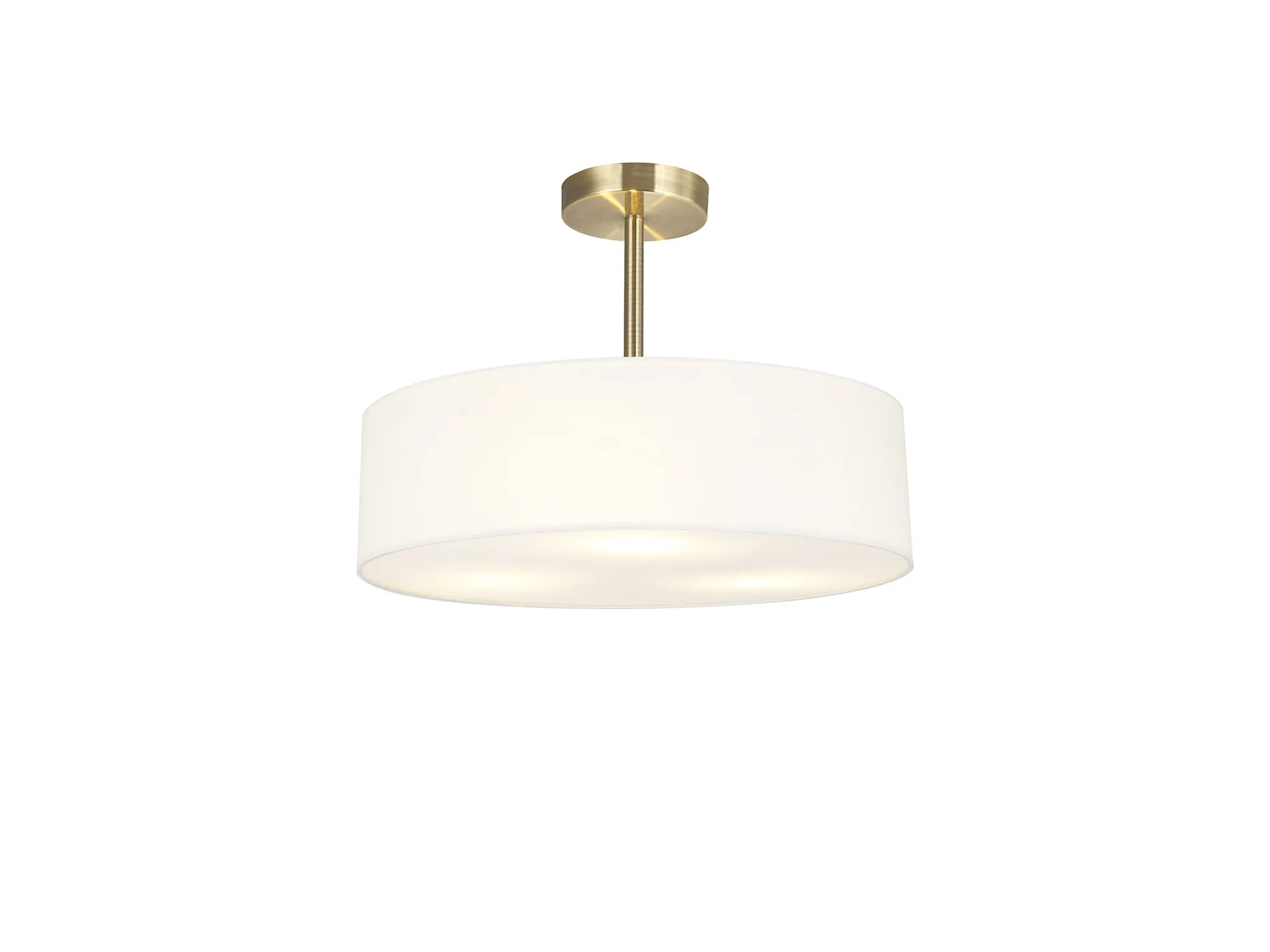 DK0703  Baymont 45cm Semi Flush 3 Light Antique Brass; White